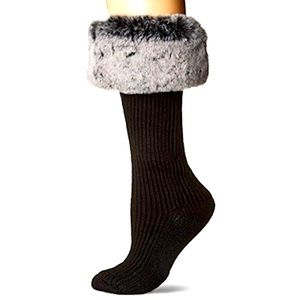 UGG Women’s Rainboot Socks size 9-11 Faux Fur Tall black and charcoal gray fur